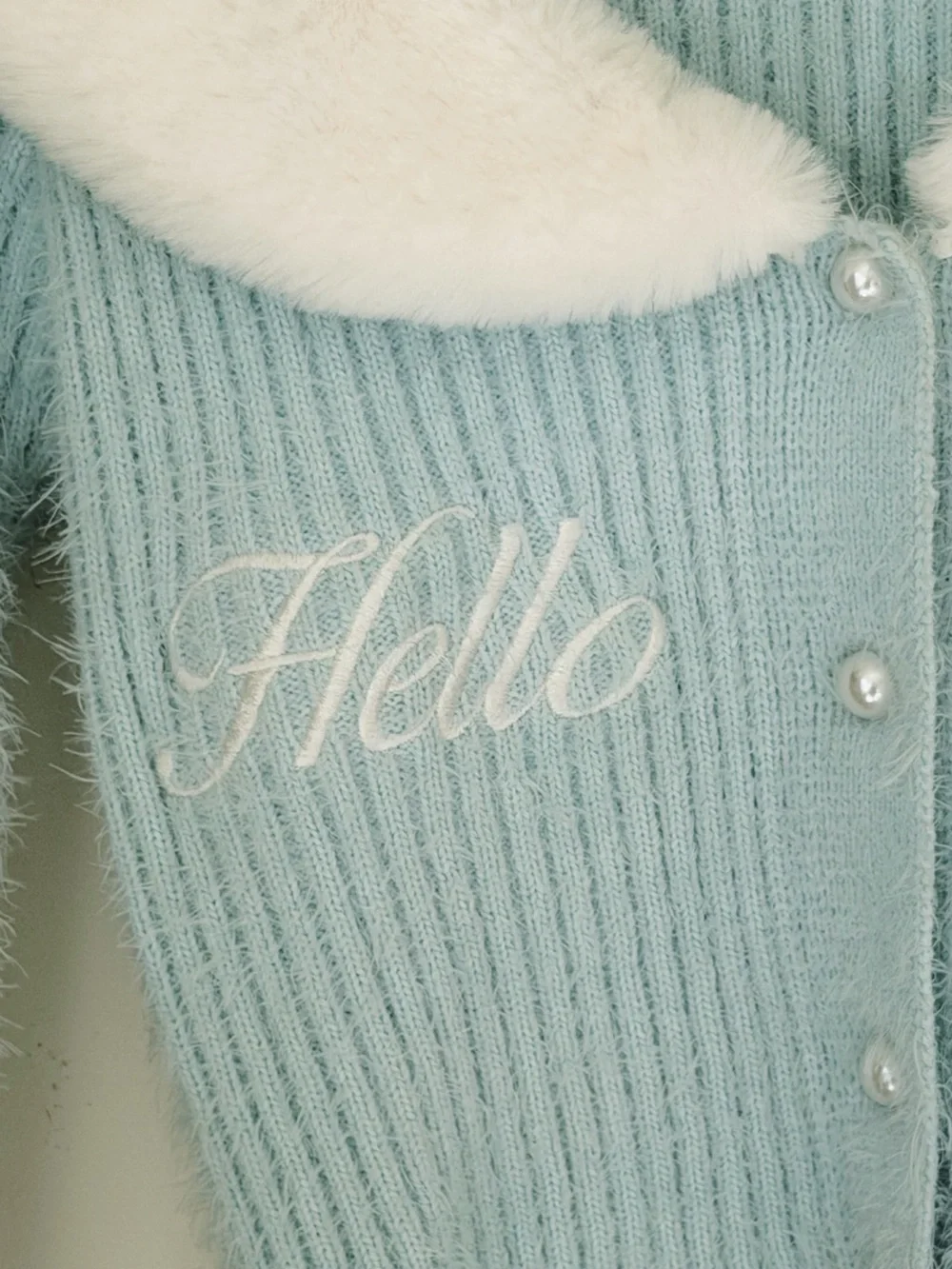 Forever 21 Light Blue Fuzzy Knit Jacket with White Faux-Fur Collar
